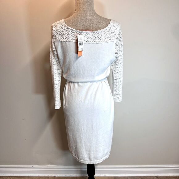 NWT $285 Cynthia Steffe White Cotton Crocheted Bell Sleeve Dress Women Sz L - Picture 5 of 8